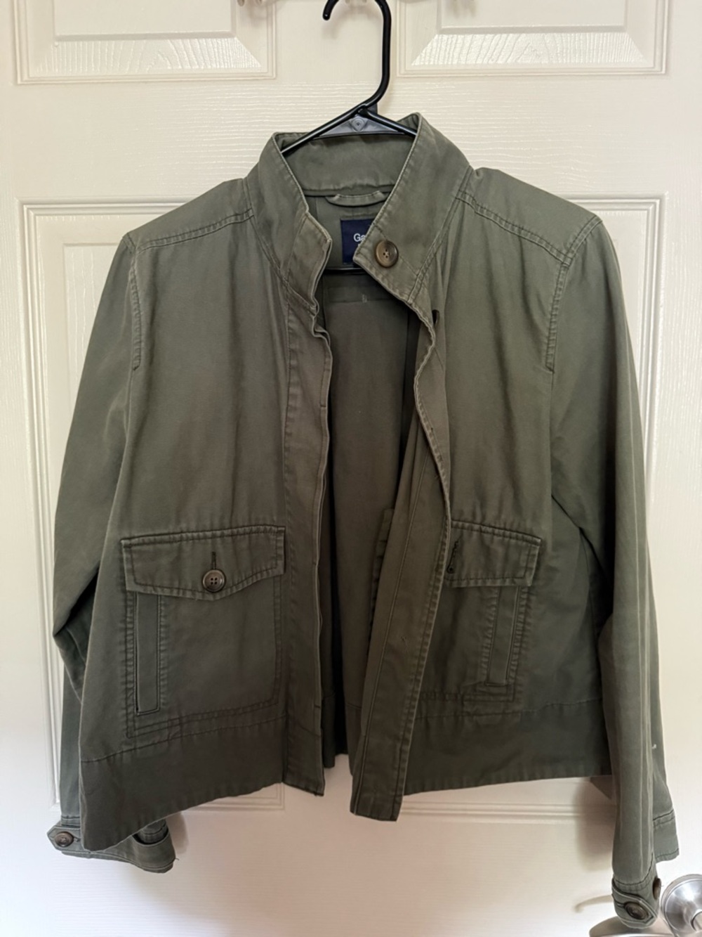 GAP Cotton Military-Style Jacket in Olive Green
